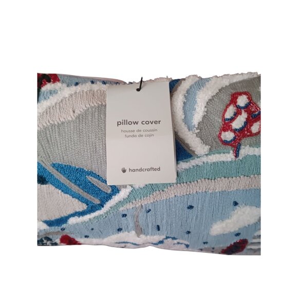 West Elm Pillow Winter Snow Scene Beaded Embellished Button Closure 20" x 11" - Picture 3 of 9